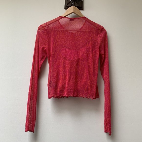 Urban Outfitters Pink Orange Mesh Button Up Top & Cropped Vest Size Large - Picture 2 of 16